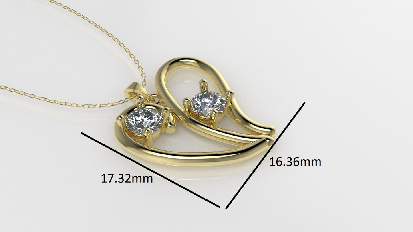 14K Gold Pendant with 2 Diamonds VS1, "STT: Prong"