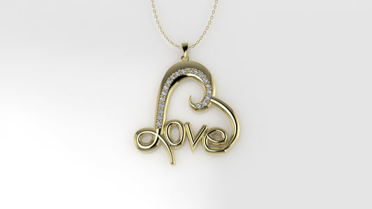 14K Gold Pendant with 20 Diamonds, "STT: Prong" Heart and Love style, Cut Chanel