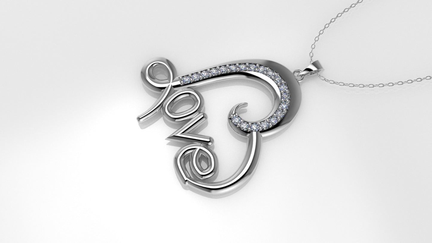 14K Gold Pendant with 20 Diamonds, "STT: Prong" Heart and Love style, Cut Chanel