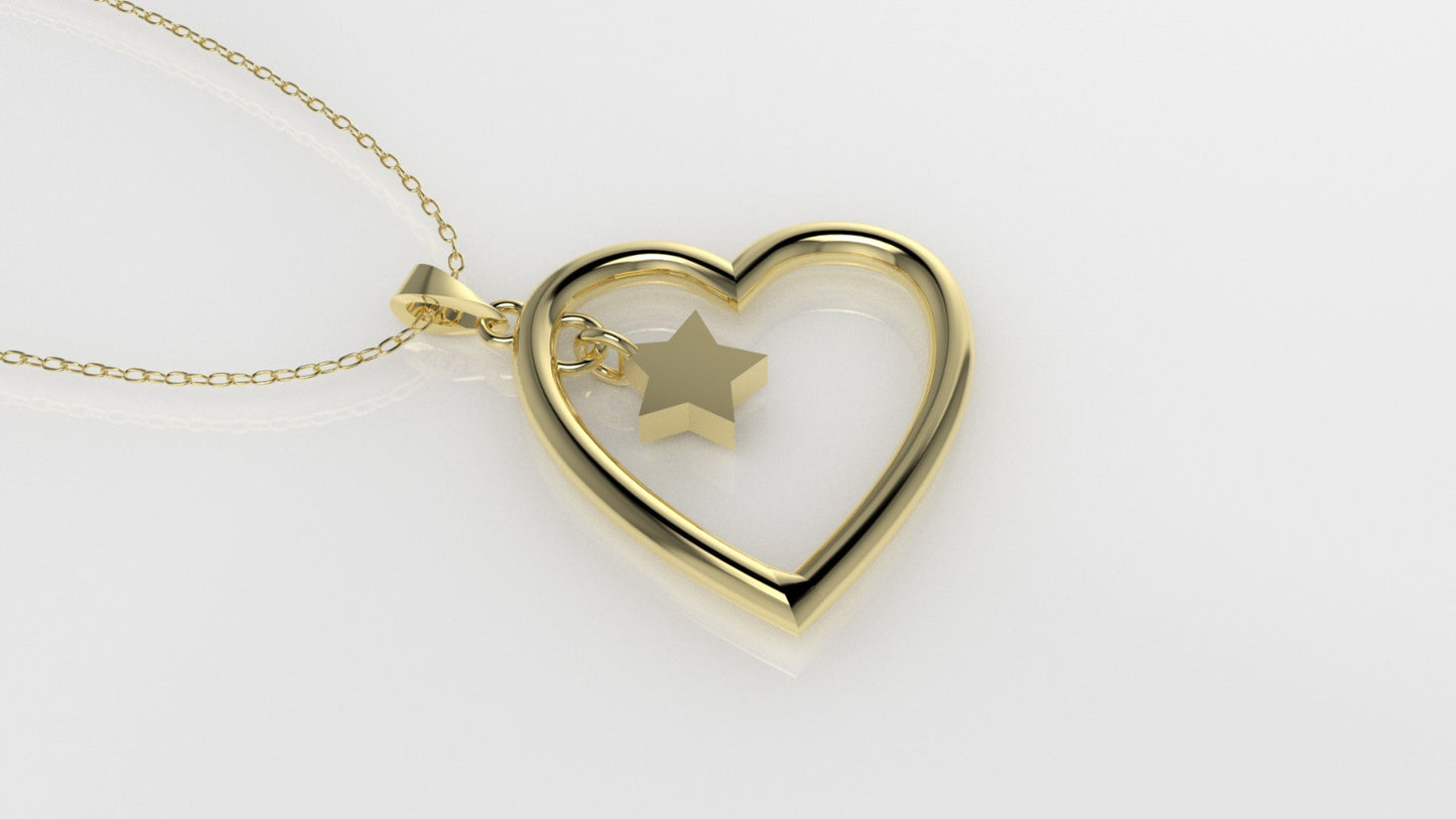 14K Gold Pendant, "Heart and Star Style"