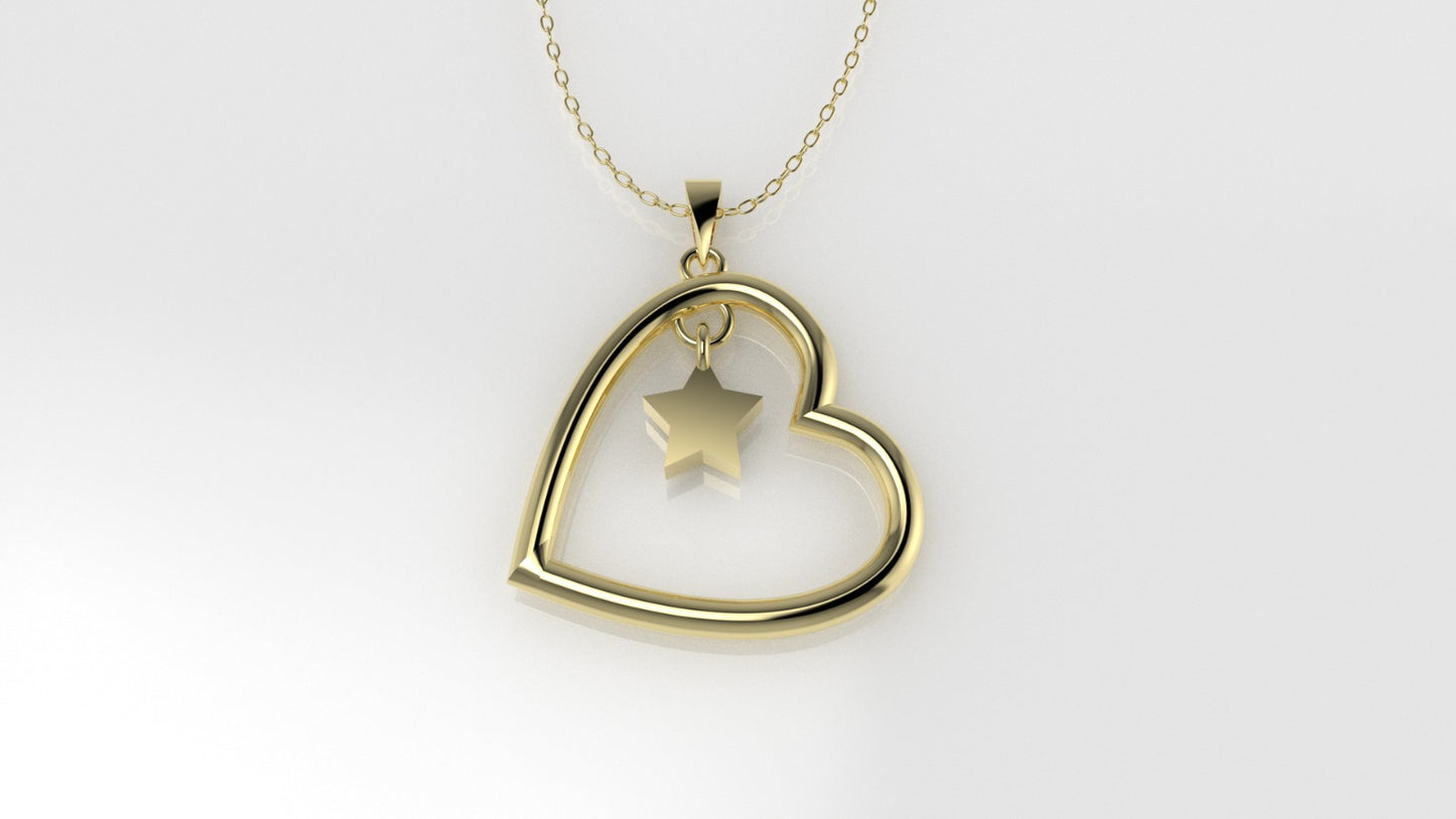 14K Gold Pendant, "Heart and Star Style"