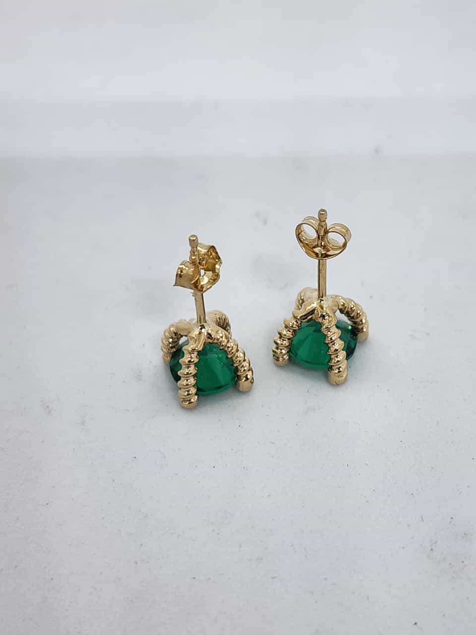 14k Gold Earrings with 2 EMERALD and 8 DIAMONDS VS1, "STT: Prong"