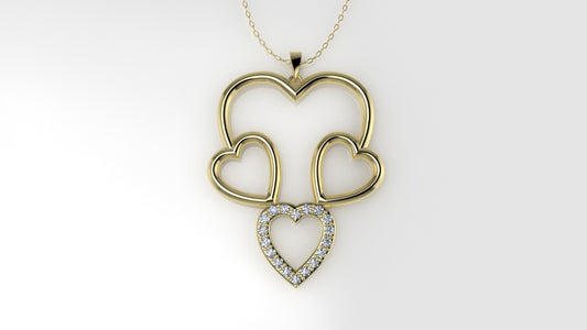 14K Pendant with 18 Diamonds 1.2mm each, "STT: Prong" Heart Style