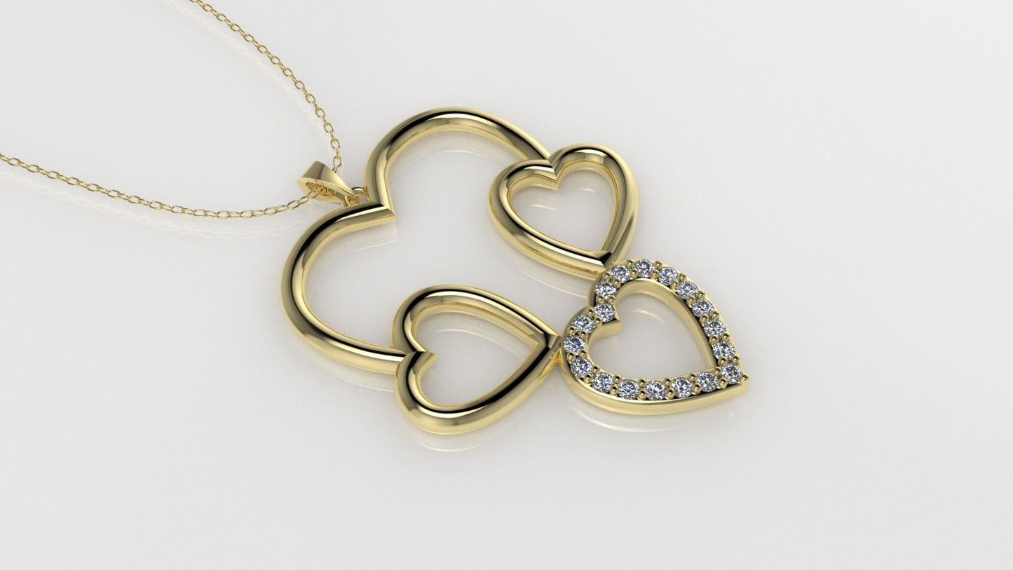 14K Pendant with 18 Diamonds 1.2mm each, "STT: Prong" Heart Style