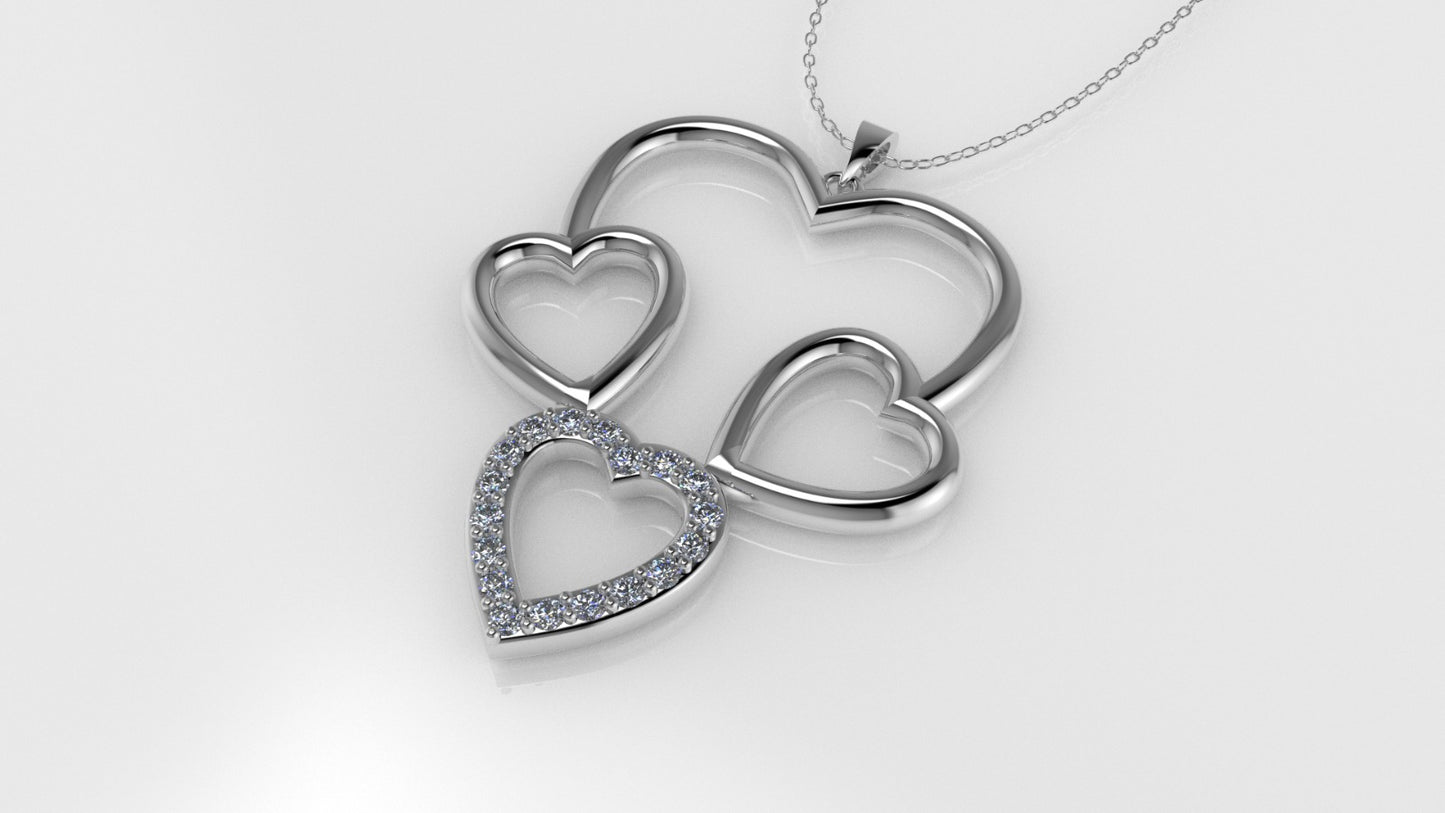 14K Pendant with 18 Diamonds 1.2mm each, "STT: Prong" Heart Style