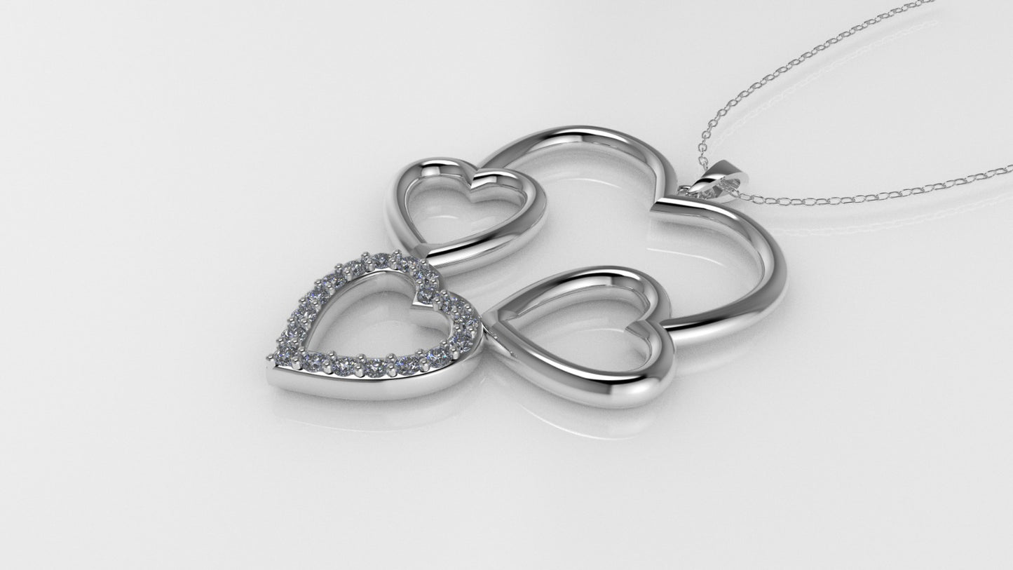 14K Pendant with 18 Diamonds 1.2mm each, "STT: Prong" Heart Style