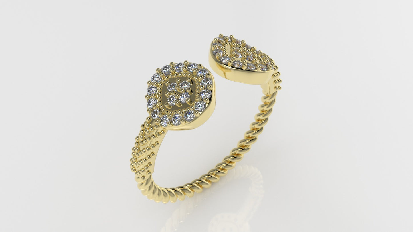 14K Ring with 36 DIAMONDS 1.2mm VS1 each, "FILIGREE", STT PRONG, Rope Style