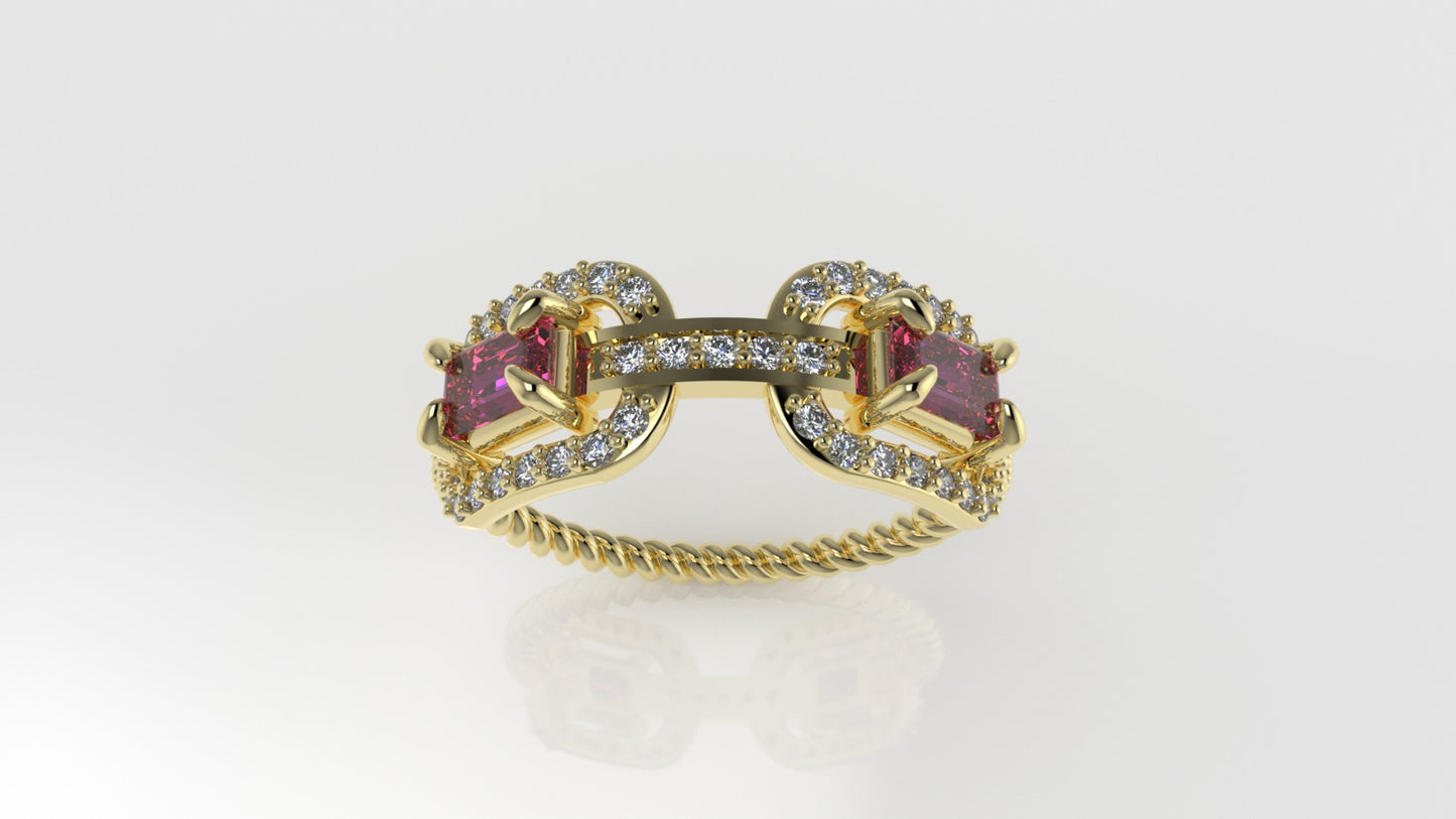 14K Ring with 37 DIAMONDS and 2 TOURMALINE, "FILIGREE", STT PRONG, Rope Style, Cut Chanel