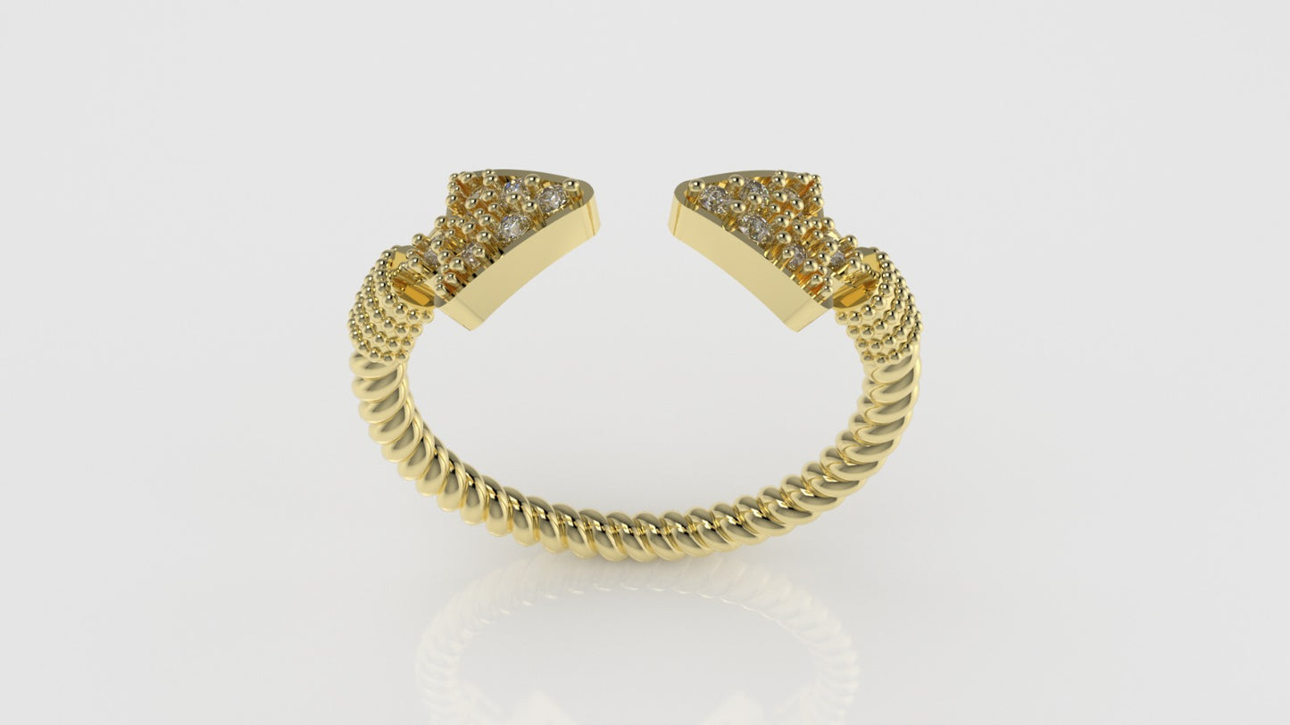 14K Gold Ring with 12 DIAMONDS 1.4mm, "FILIGREE", STT PRONG, Rope Style