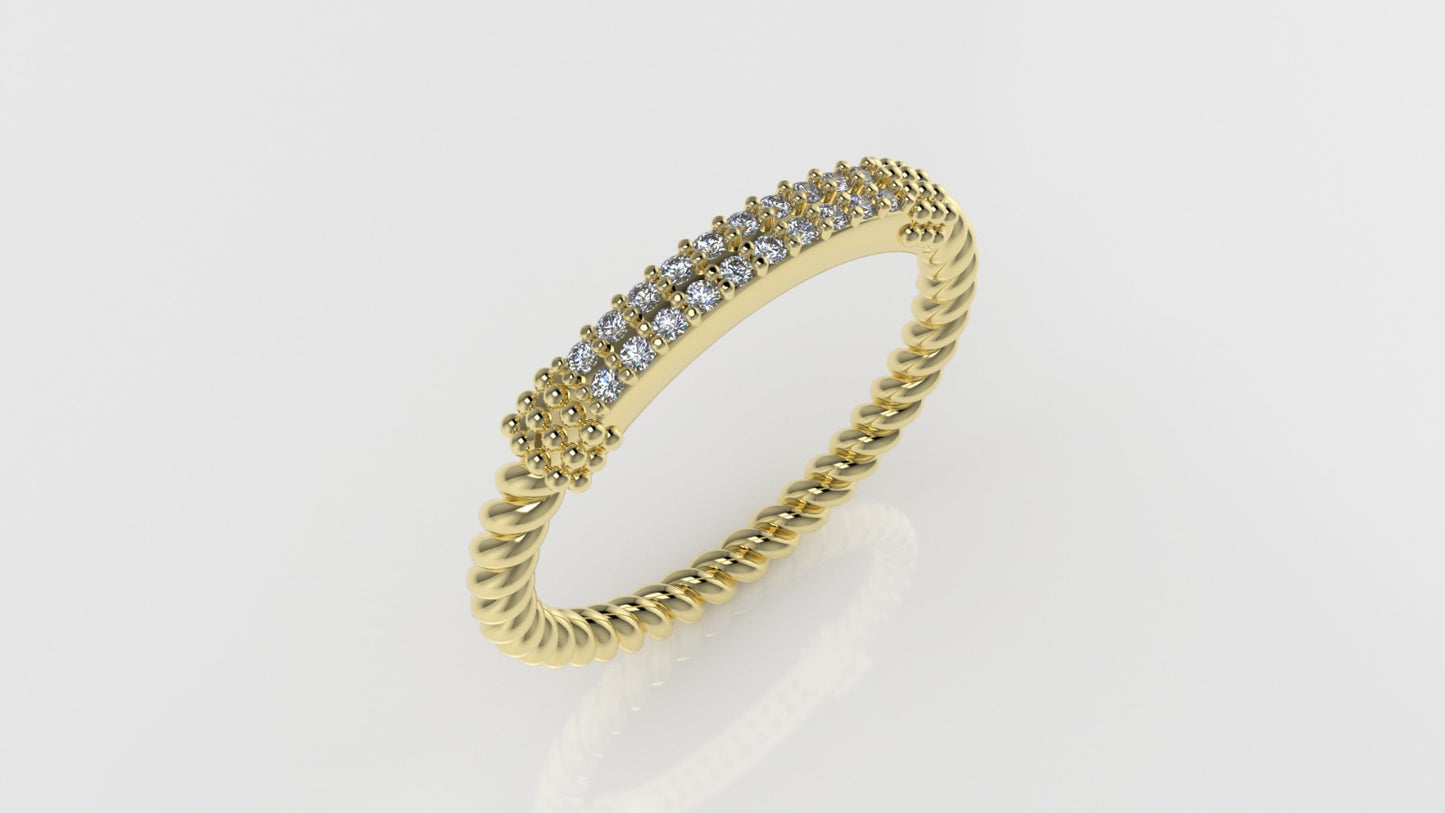 14K Gold Ring with 20 DIAMONDS, "FILIGREE", STT PRONG, Rope Style