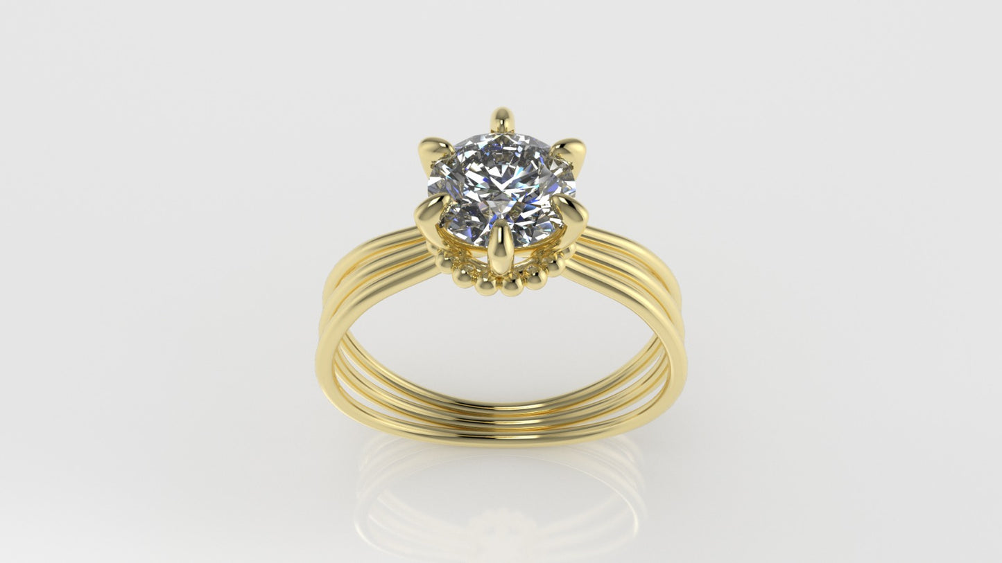 14K Gold Ring with 1 DIAMOND, STT PRONG, Band Style