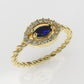 14K Ring with 1 SAPPHIRE and 16 DIAMONDS VS1, STT PRONG, Rope Style