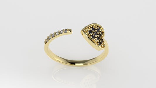 14K Ring with 11 SAPPHIRE and 6 DIAMONDS VS1, "FILIGREE", STT PRONG, Heart