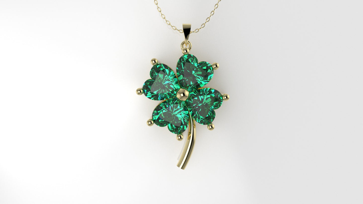 14K Gold Pendant with 4 emerald, "STT: Prong" Clover Style