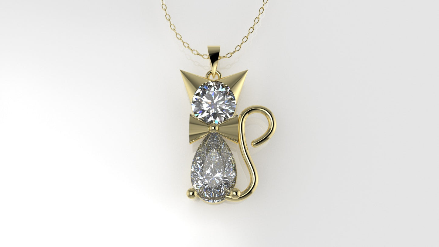 14K Pendant with 2 Diamond VS1, "STT: Prong and Bezel" Cat Style