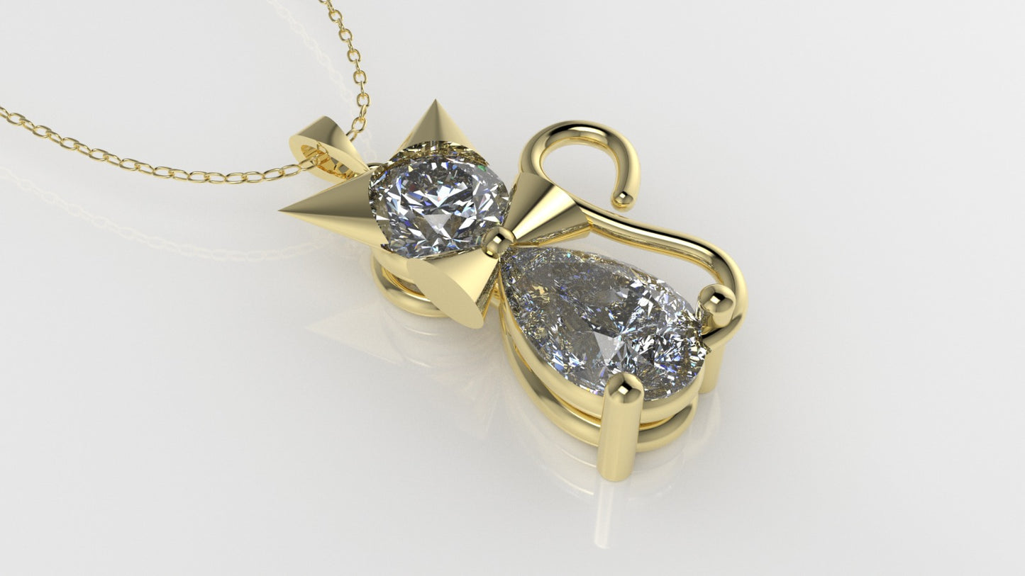 14K Pendant with 2 Diamond VS1, "STT: Prong and Bezel" Cat Style