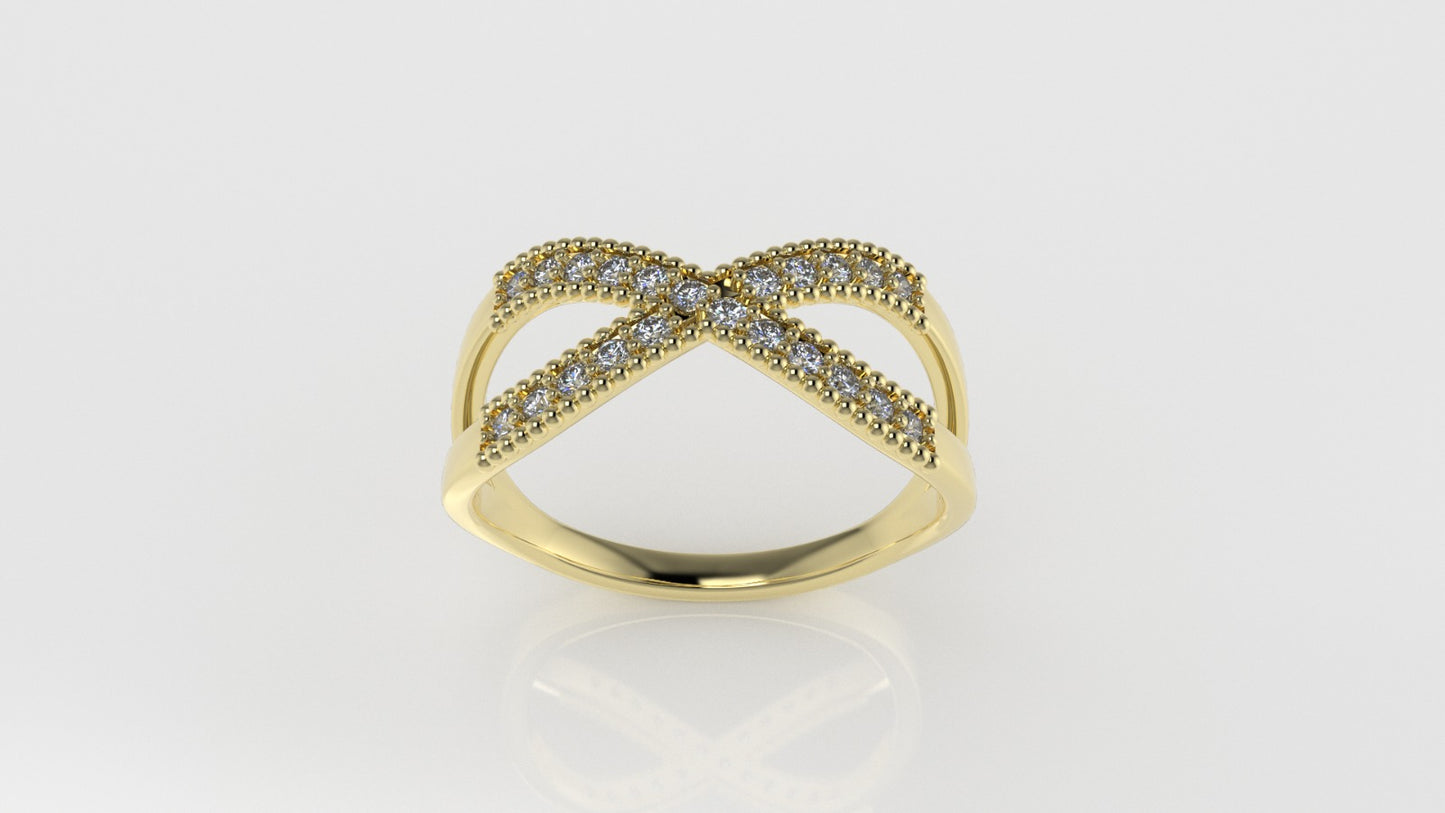 14K Gold Ring with 22 DIAMONDS VS1, "Cut Chanel" Stt: Prong "FILIGREE"