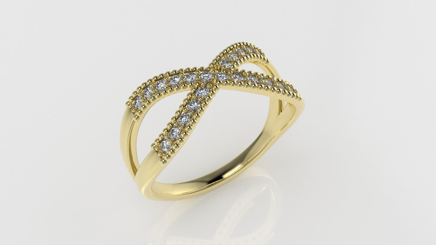 14K Gold Ring with 22 DIAMONDS VS1, "Cut Chanel" Stt: Prong "FILIGREE"