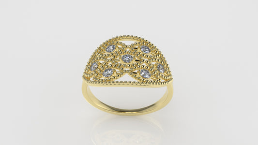 14K Ring with 7 DIAMONDS VS1, FILIGREE, Stt: Prong