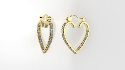 14k Earrings with 44 DIAMONDS VS1, "Cut Split", Heart Style