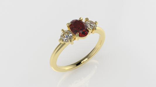 14K Ruby Stone & Diamond Combo Gold Ring