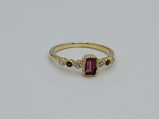 14K Tourmaline Stone & Diamond Gold Ring