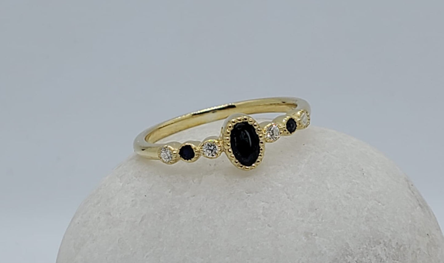 14K Sapphire & Natural Diamonds Oval Ring