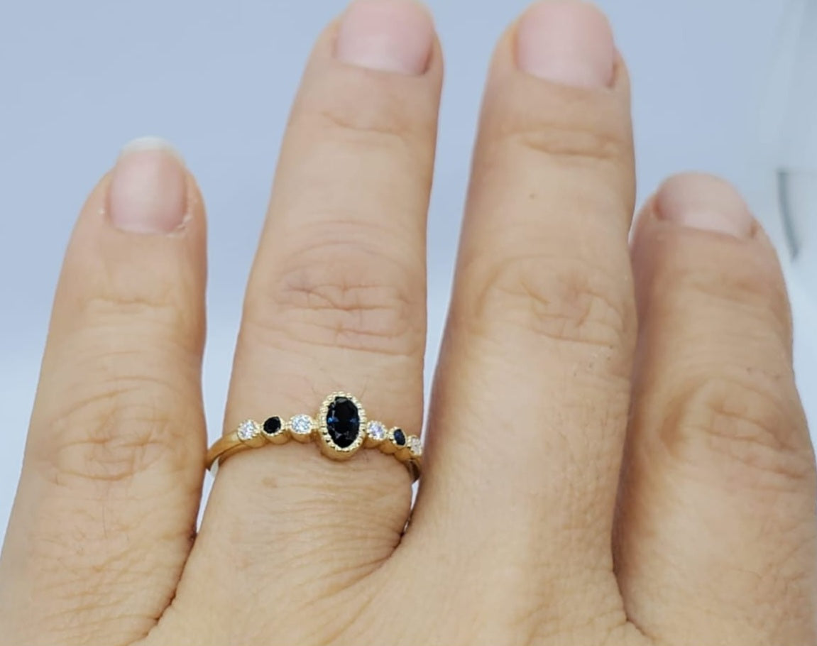 14K Sapphire & Natural Diamonds Oval Ring