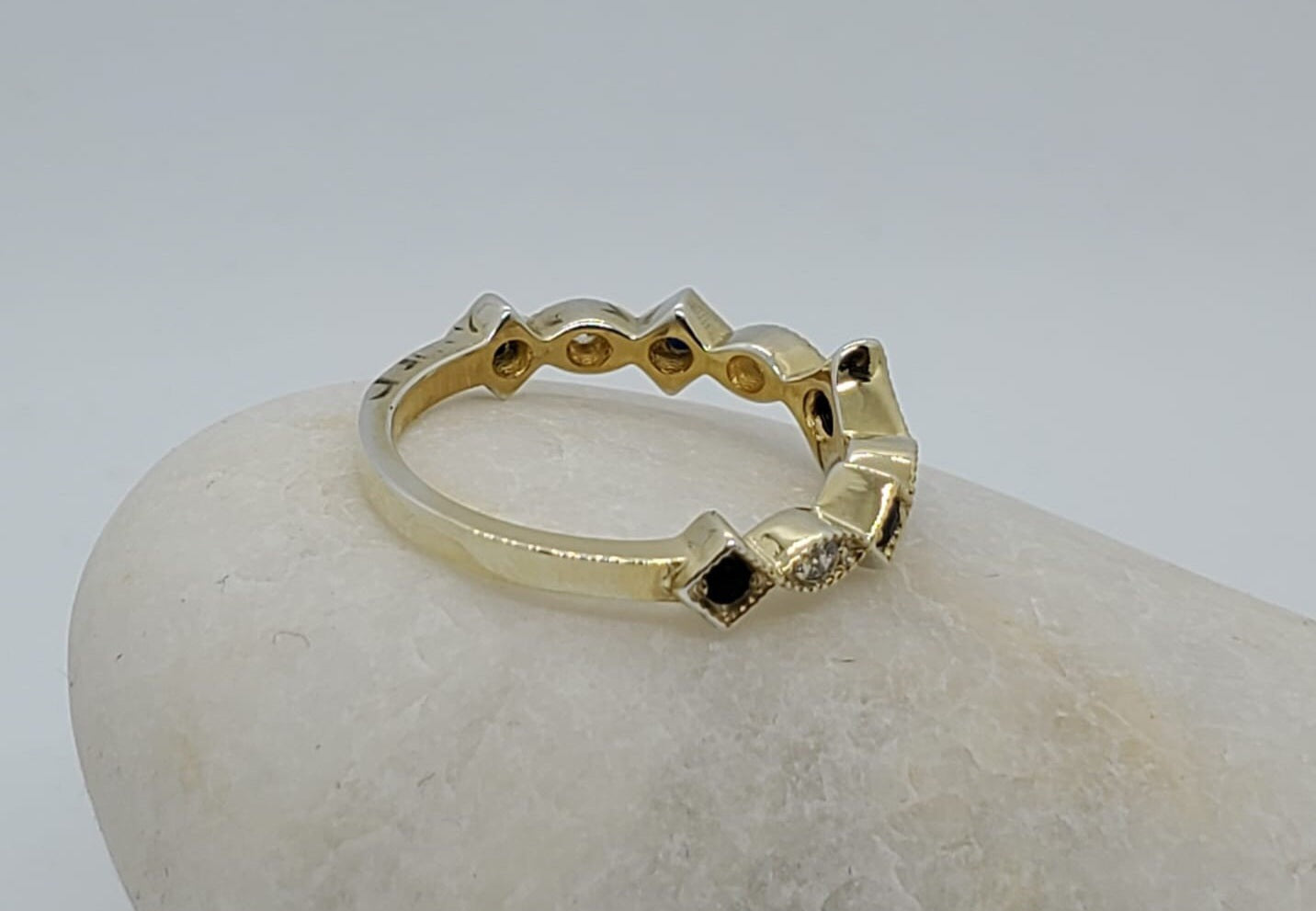 14K Natural Sapphire & Diamond Band Ring