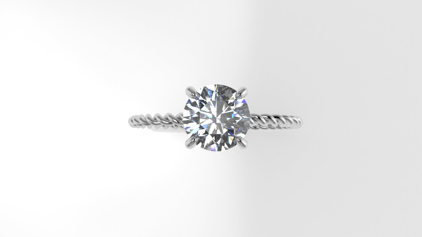 14k Solitaire Ring, 1 Diamond, Rope Style