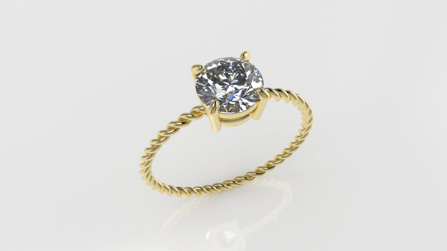 14k Solitaire Ring, 1 Diamond, Rope Style