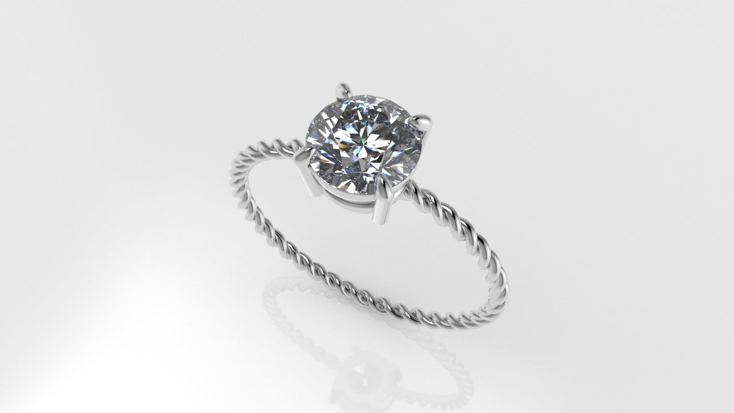 14k Solitaire Ring, 1 Diamond, Rope Style