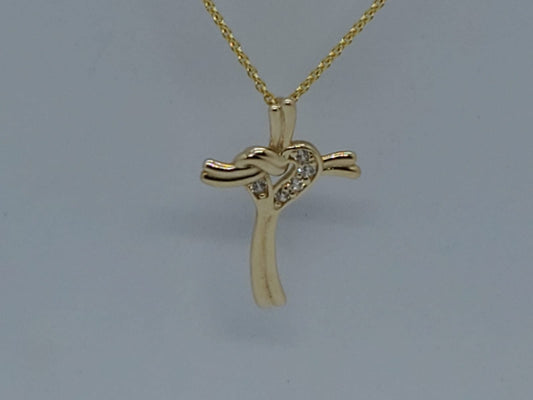 14K Diamond Heart and Cross Combination Pendant