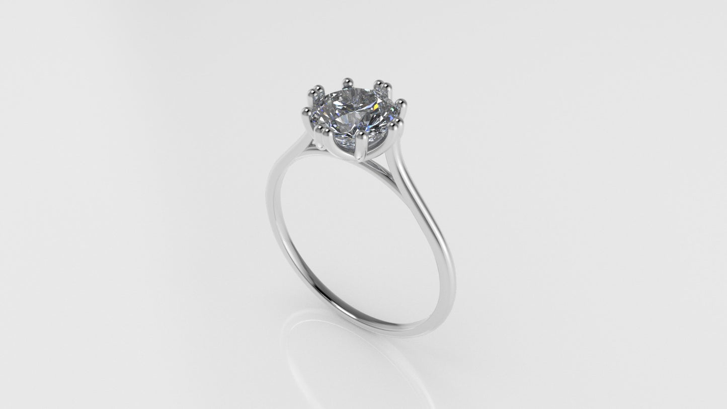 14k Solitaire Ring, 1 Diamond 6.5mm, Stt: Prong