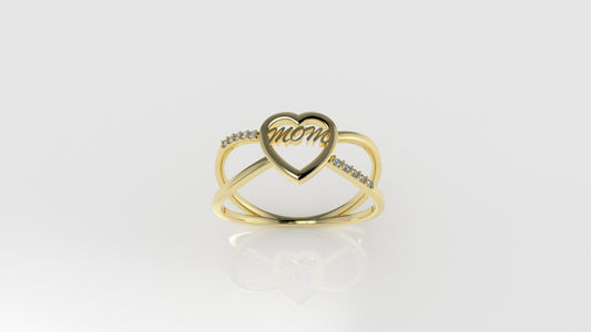 14K Gold Ring with 10 DIAMONDS VS1, STT: Prong, It is use daily, Heart Style, "MOM"