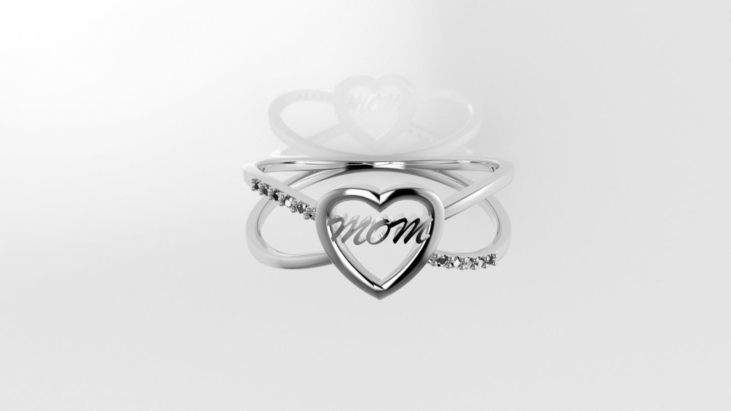 14K Gold Ring with 10 DIAMONDS VS1, STT: Prong, It is use daily, Heart Style, "MOM"