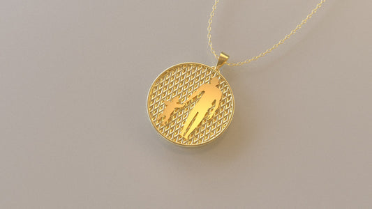 14K Gold Pendant, Silhouette of Father and Son shaking hands