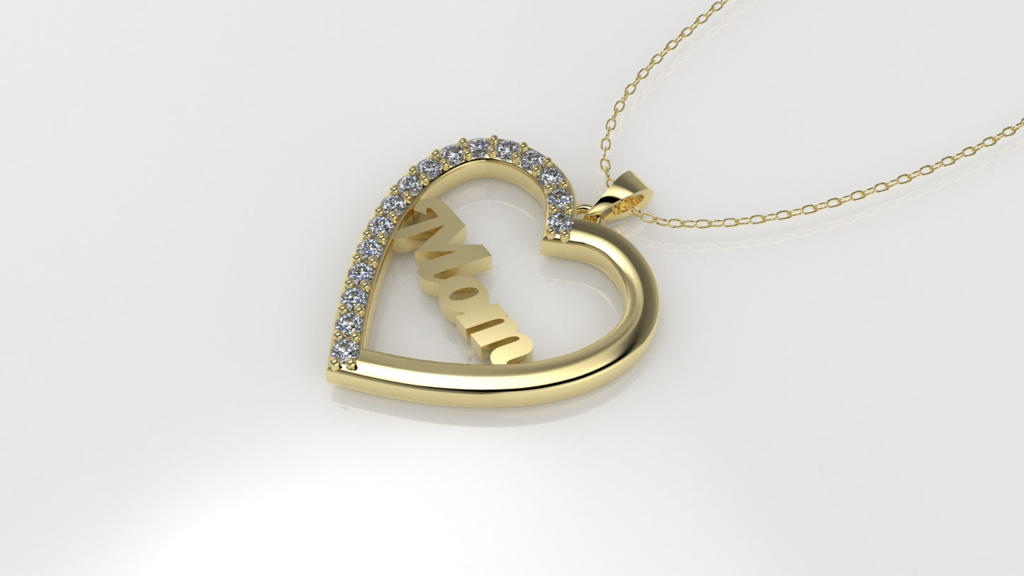 14K Pendant with 16 DIAMONDS VS1, "STT: Prong", Heart Style, MOM