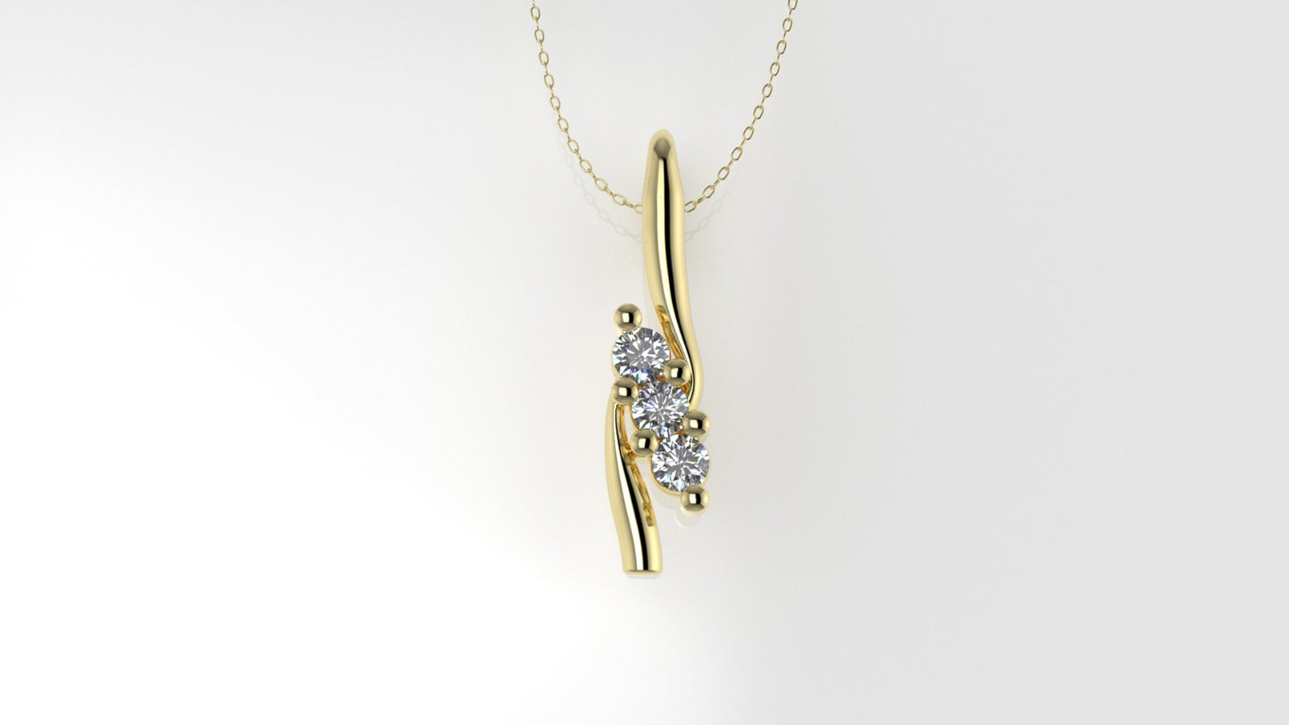 14K Gold Pendant with 3 DIAMONDS 3mm, "STT: Prong"