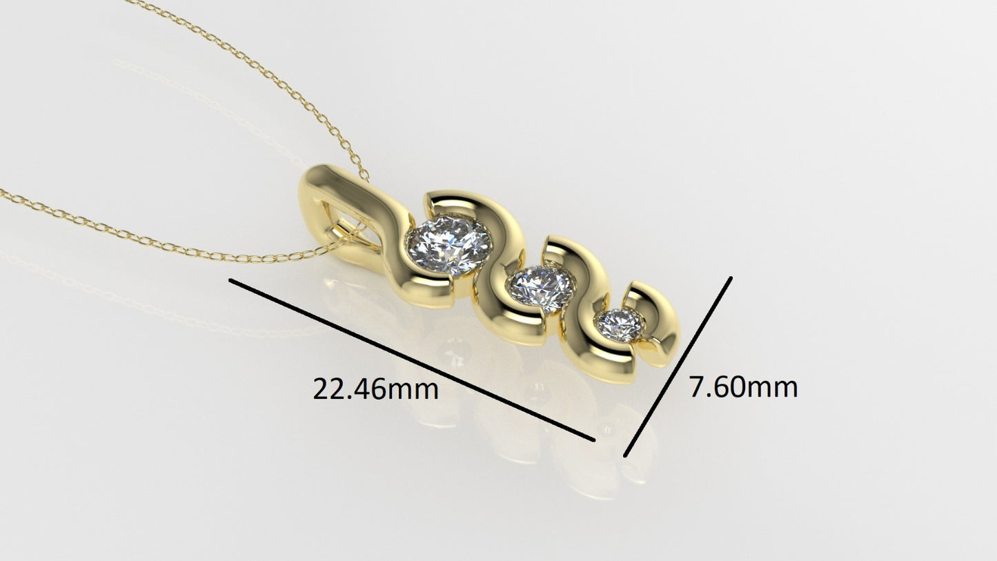 14K Gold Pendant with 3 DIAMONDS VS1, "STT: Bezel"