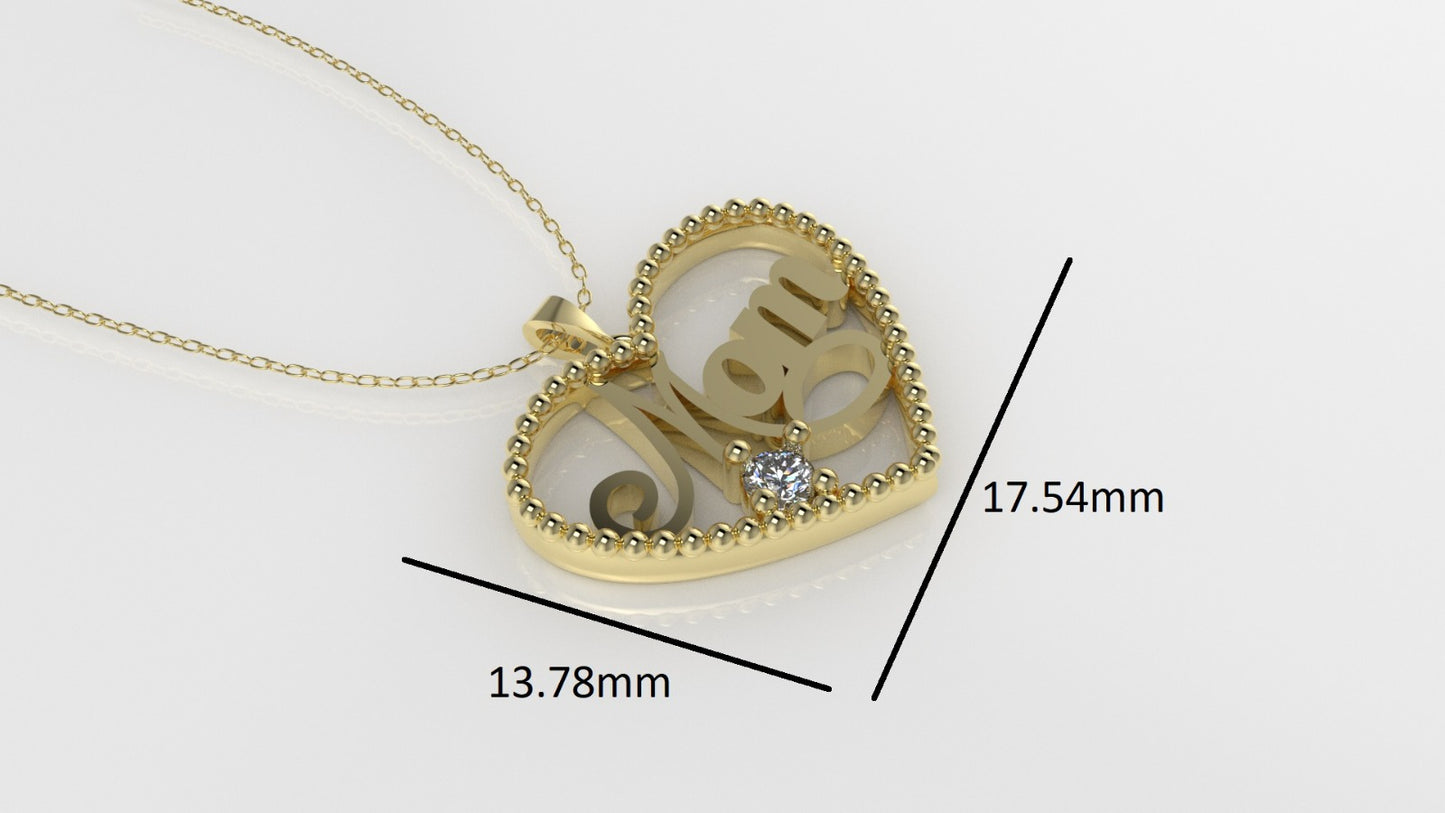 14K Pendant with 1 DIAMOND 2.5mm VS1, "STT: Prong", FILIGREE, Heart Style