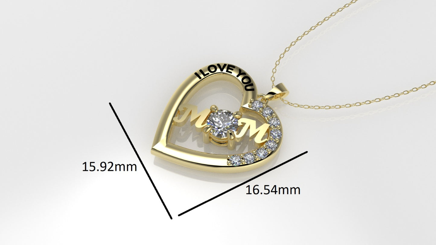 14K Pendant with 9 DIAMONDS VS1, "STT: Prong", MOM, Heart Style