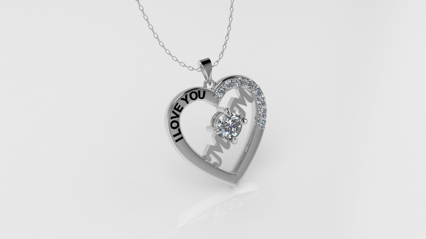 14K Pendant with 9 DIAMONDS VS1, "STT: Prong", MOM, Heart Style