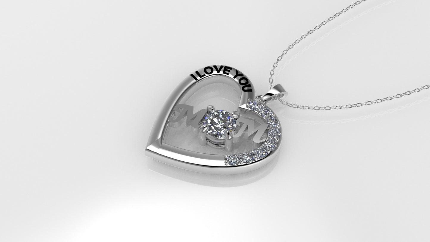 14K Pendant with 9 DIAMONDS VS1, "STT: Prong", MOM, Heart Style