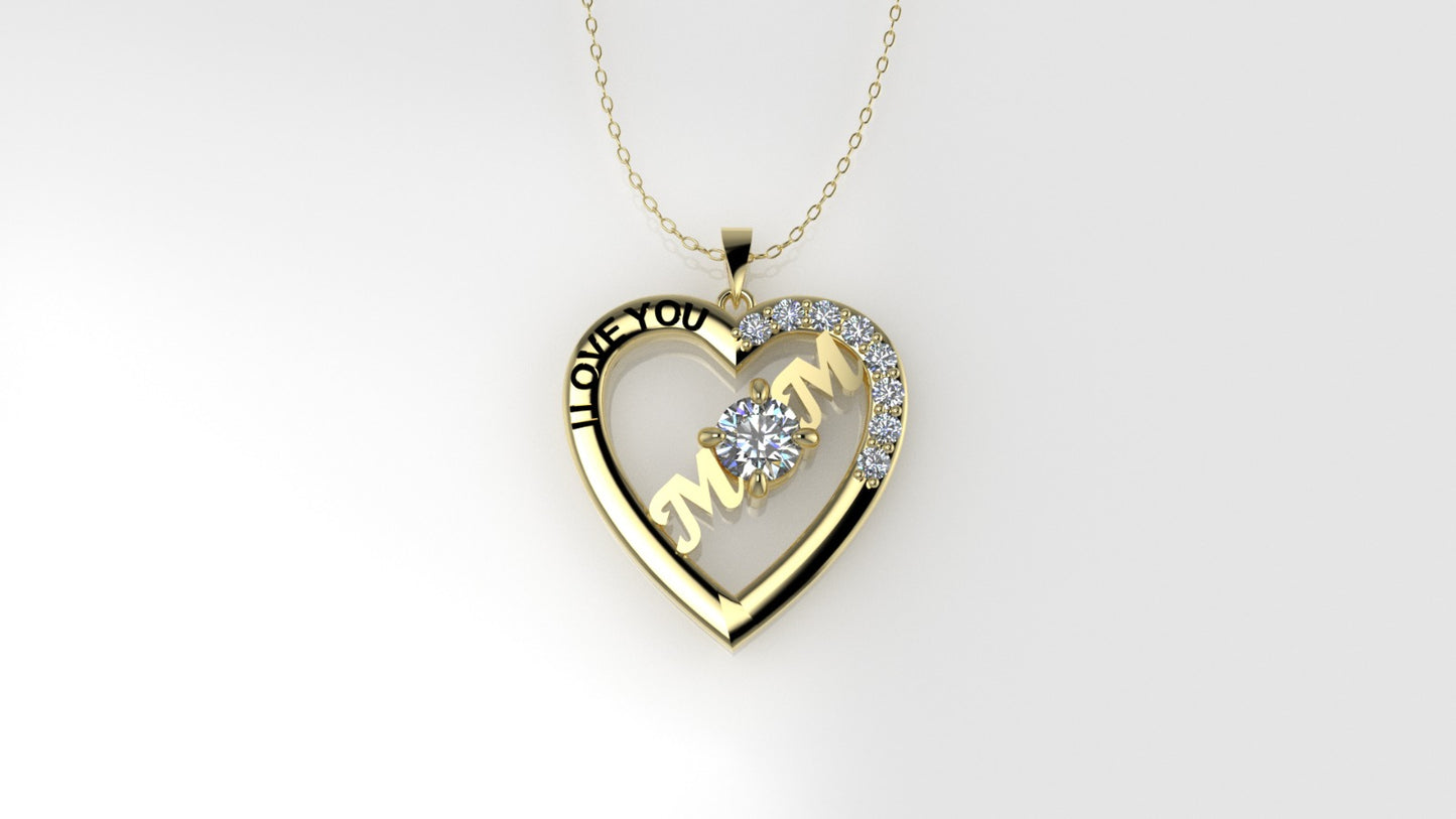 14K Pendant with 9 DIAMONDS VS1, "STT: Prong", MOM, Heart Style