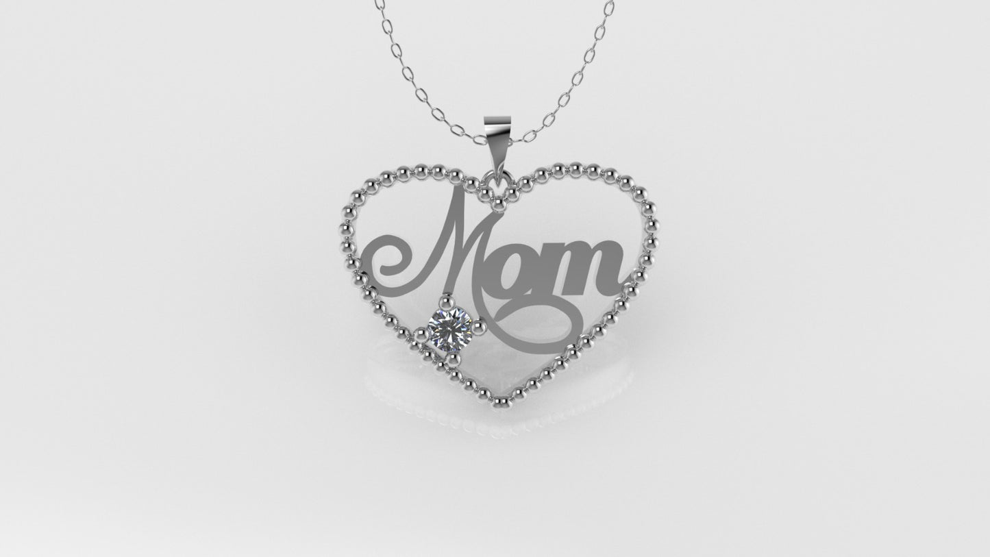 14K Pendant with 1 DIAMOND 2.5mm VS1, "STT: Prong", FILIGREE, Heart Style