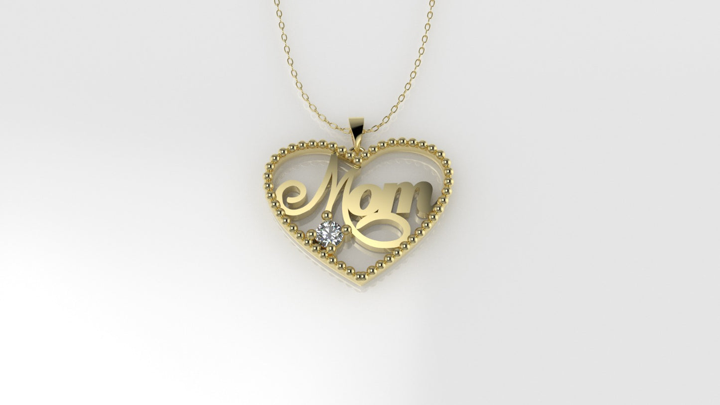 14K Pendant with 1 DIAMOND 2.5mm VS1, "STT: Prong", FILIGREE, Heart Style