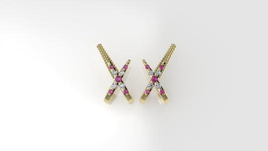 14k Earrings with 18 Stones, "Cut Prong", "X Style"