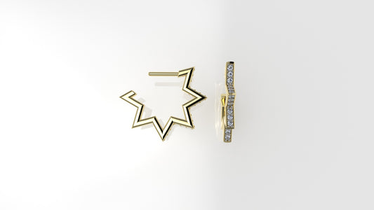 14k Gold Earrings with 36 DIAMONDS VS1, "Cut Chanel", Star Style