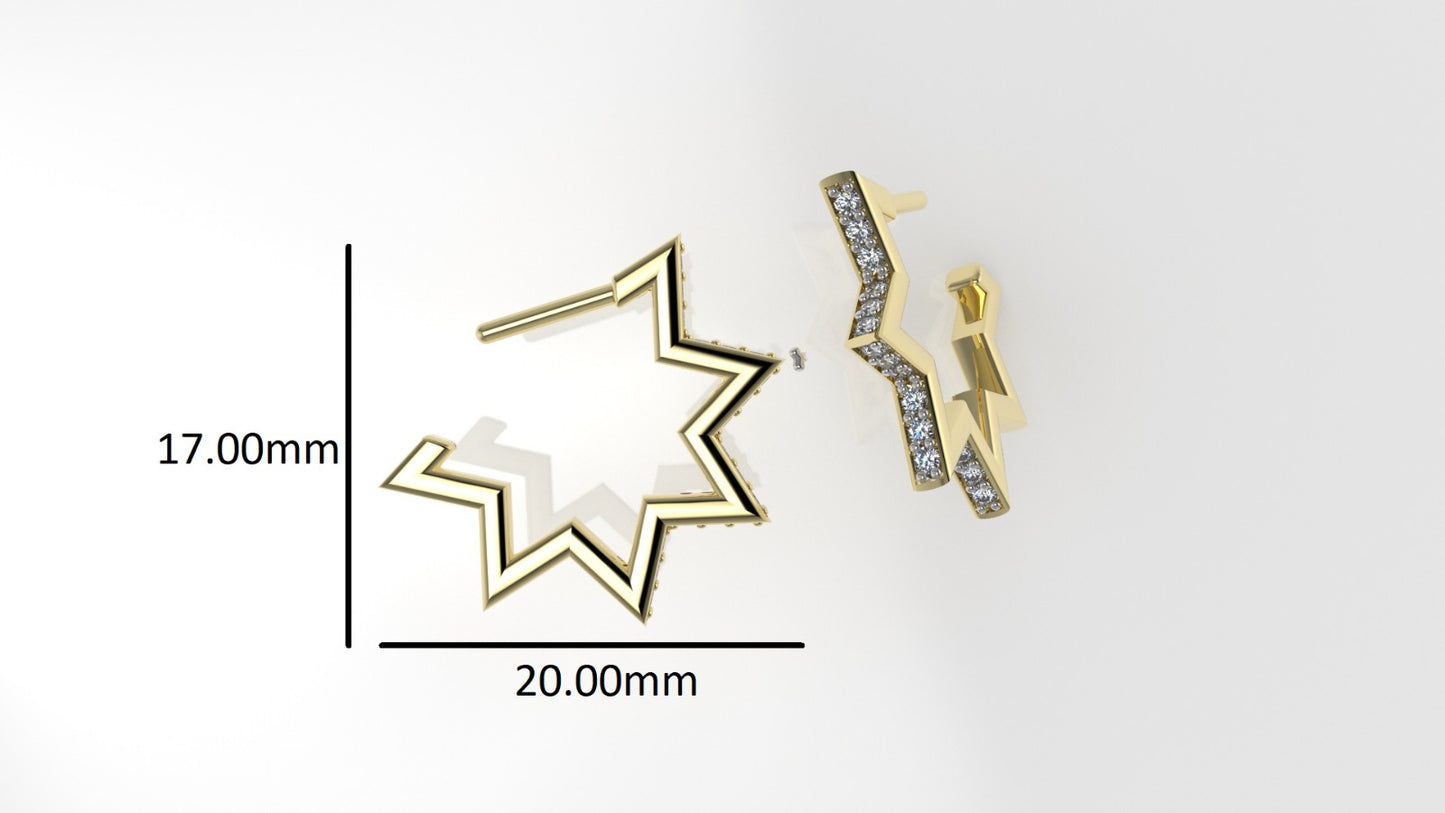 14k Gold Earrings with 36 DIAMONDS VS1, "Cut Chanel", Star Style
